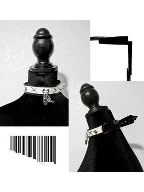 Handmade Upcycled Distressed Punk Choker 17" Vegan Leather Skeleton Bones Goth